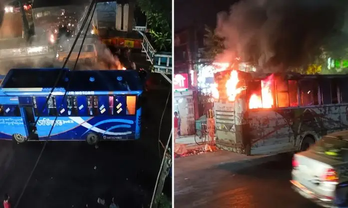 মিরপুরে মিনিটের ব্যবধানে দুই বাসে আগুন